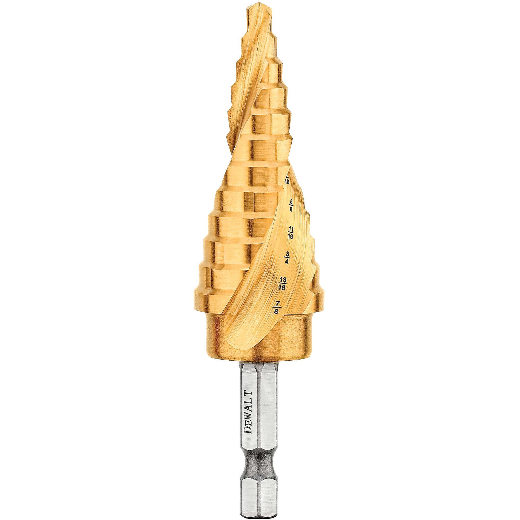 DEWALT 3/16" - 7/8" IMPACT READY Titanium Nitride Coating Step Drill Bit DWA1786IR